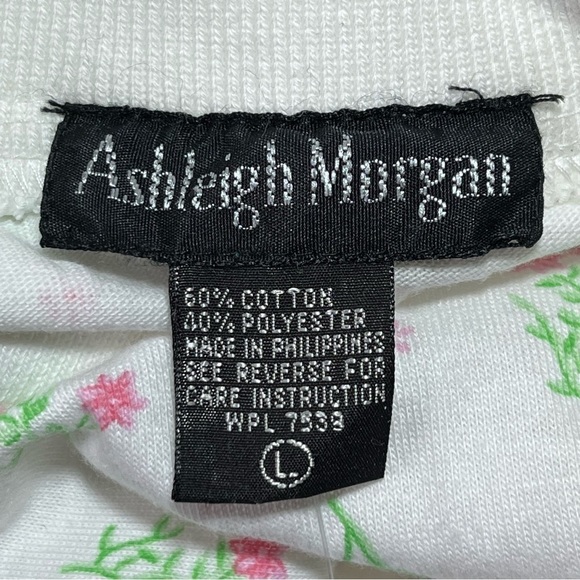 Vintage Ashleigh Morgan Shirt Womens Large White Floral Collared Shoulder Pads - Picture 4 of 12
